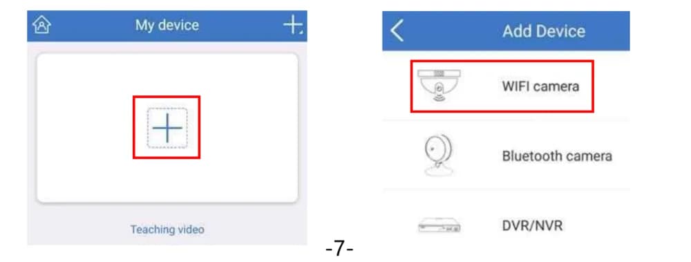 อุปกรณ์ของฉันและเพิ่มอุปกรณ์ — เลือกกล้อง WIFI