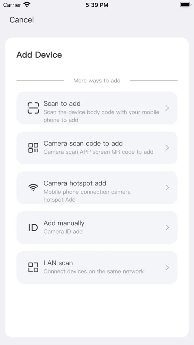 Añadiendo una cámara en la YESKAMO Camera App escaneando un código QR