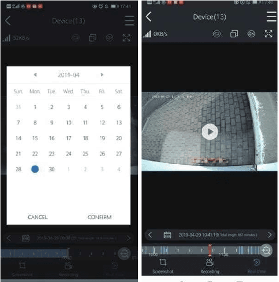 Afspilning i telefon-appen med kalender og afspilningsknap
