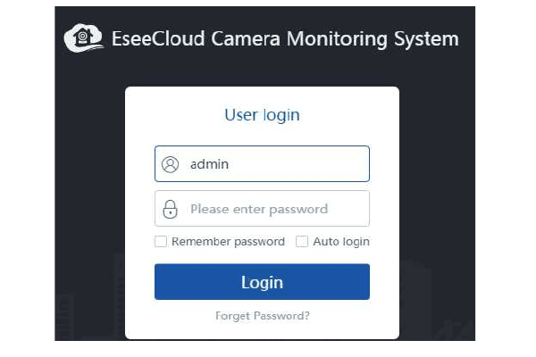 EseeCloud CMS-loginskærm på skrivebordet
