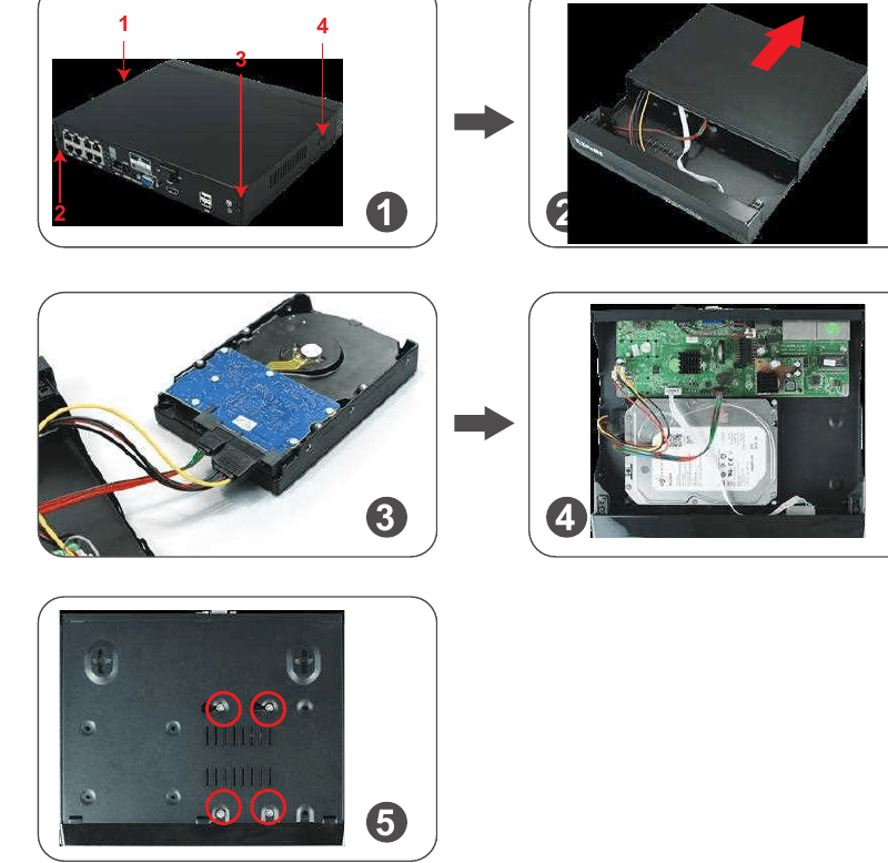 Fem trin til at installere en harddisk i NVR'en