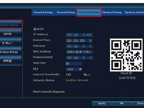 Cloud ID için taranacak QR koduyla NVR Ağ Ayarları ekranı