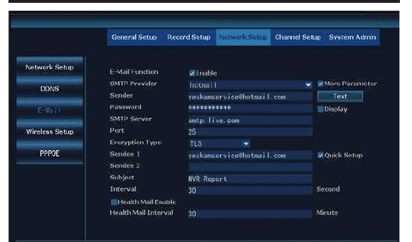 Hotmail örneğiyle doldurulmuş E-posta kurulum sayfası