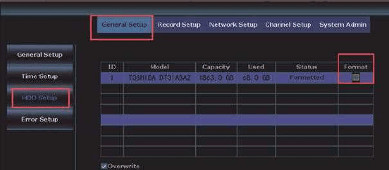 Format düğmeli NVR Genel Ayarlar > HDD Ayarı