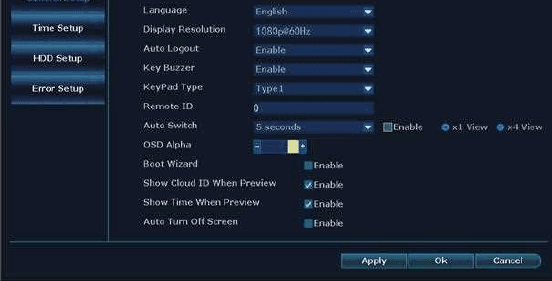 Ekran Çözünürlüğü 1080p@60Hz olarak ayarlanmış NVR Genel Ayarlar